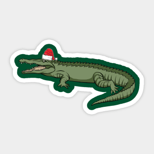 Santa Hat-Wearing Alligator Funny Christmas Holiday Sticker